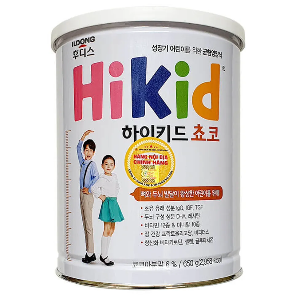 Sữa Hikid cho bé 1-9 tuổi chính hãng của Hàn Quốc vị socola 650g