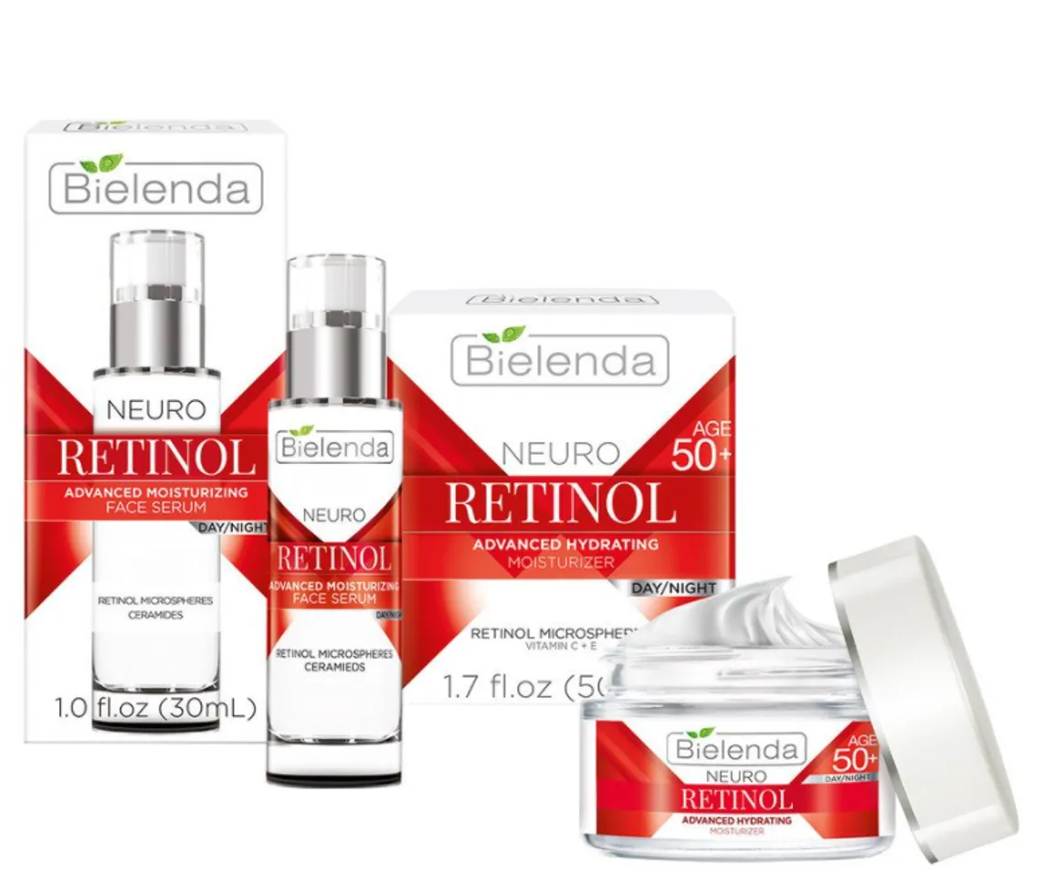Serum dưỡng ẩm trẻ hóa Bielenda Neuro Retinol Advanced Moisturizing kết hợp với kem dưỡng Retinol