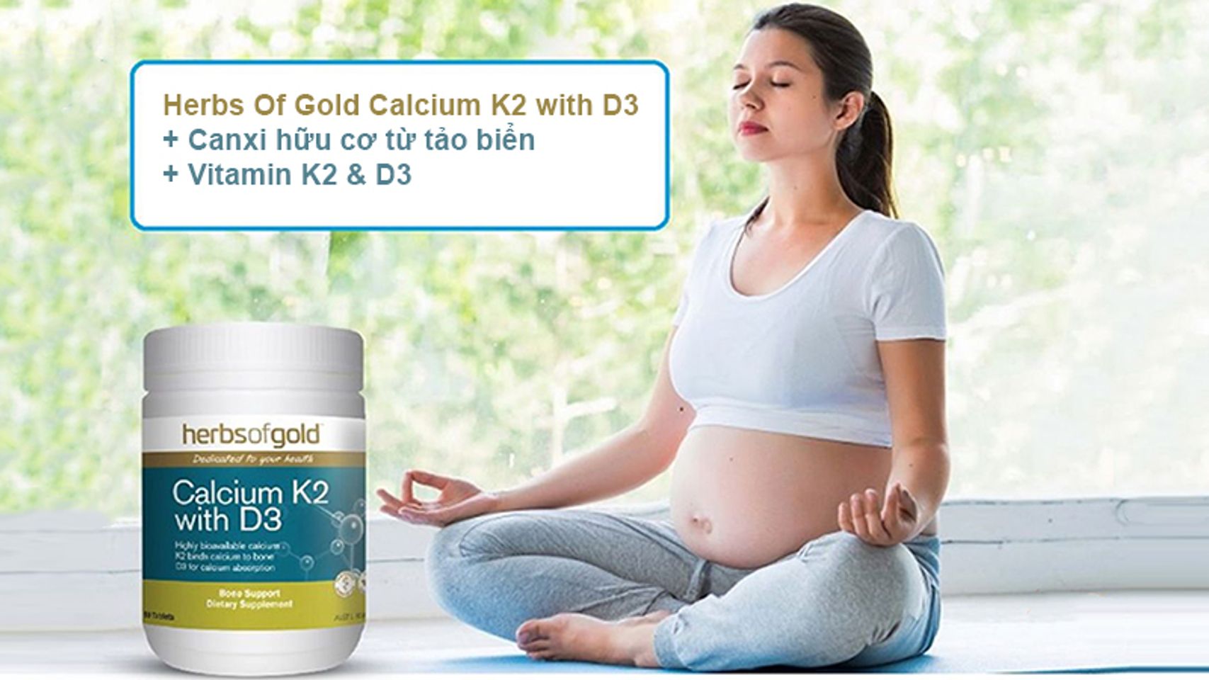 Viên uống hỗ trợ bổ sung Canxi Herbs Of Gold Calcium K2 With D3 hỗ trợ chăm sóc sức khỏe toàn diện 