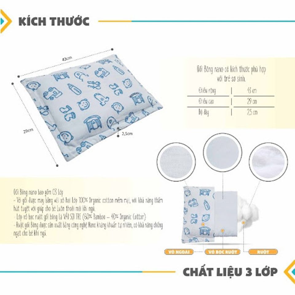K&iacute;ch thước gối cao su non cho b&eacute; cực chuẩn