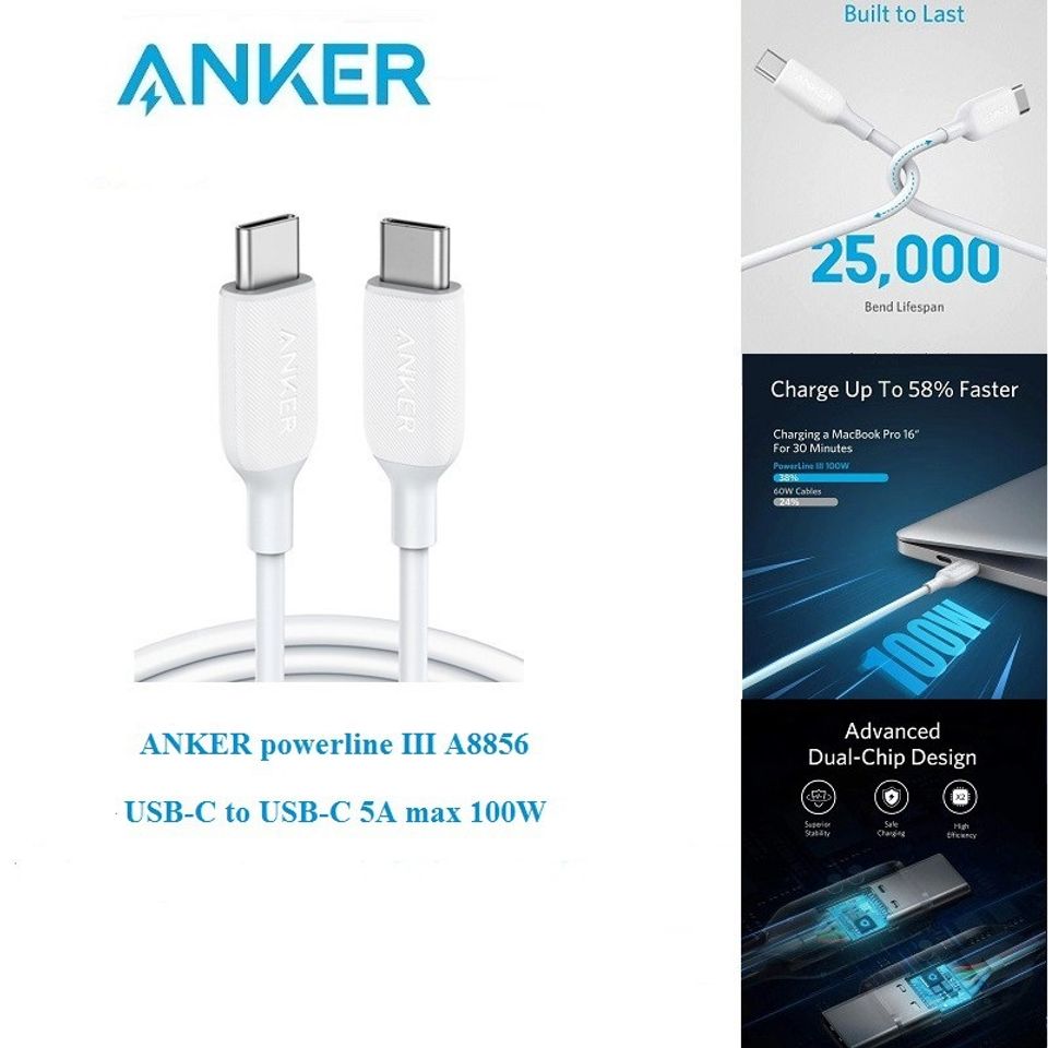 Cáp sạc nhanh Anker Powerline III Type C A8856, max 100w hiệu năng sạc tối ưu