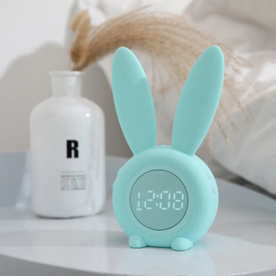 Đồng hồ báo thức thông minh tai thỏ dễ thương có đèn Led hiển thị đẹp