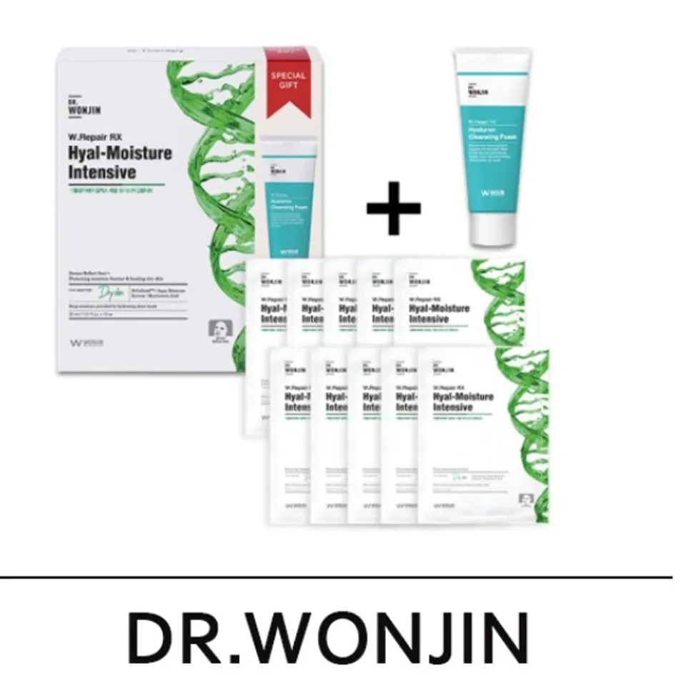 Nguyên hộp mặt nạ cấp ẩm Dr.Wonjin W.Therapy Hyal-Moisture Remedy tặng kèm sữa rửa mặt