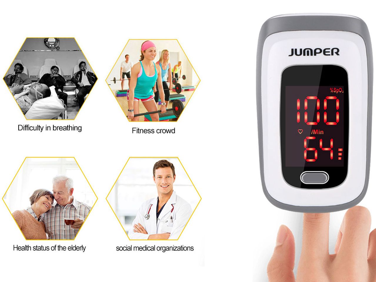 Máy đo nhịp tim và nồng độ oxy SPO2 Jumper JPD-500E