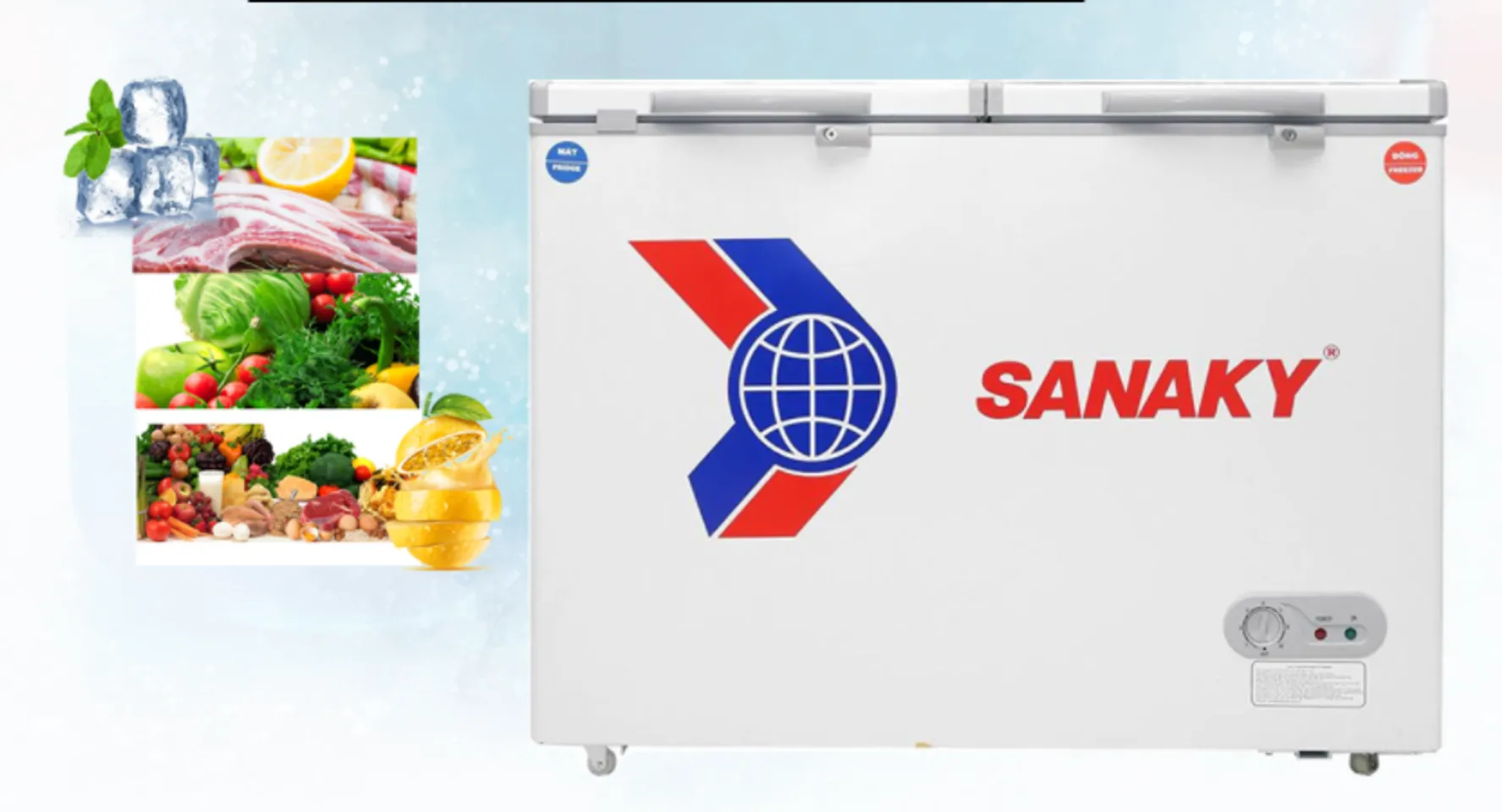 Tủ đông Sanaky 280 lít VH-405W2 thiết kế 1 ngăn đông và 1 ngăn mát tiện lợi