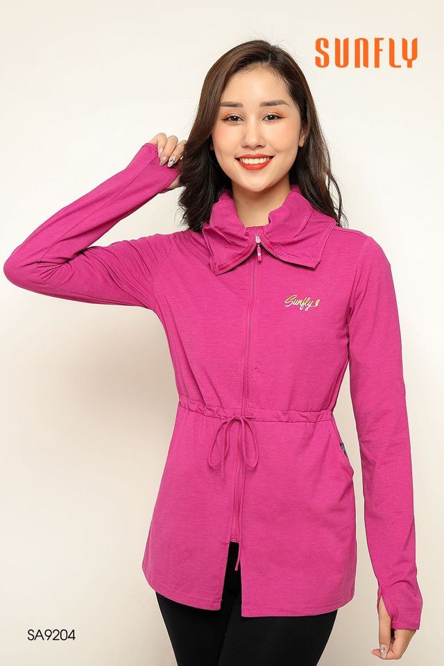 Áo chống nắng cotton dáng dài Sunfly SA9204 màu tím cẩm