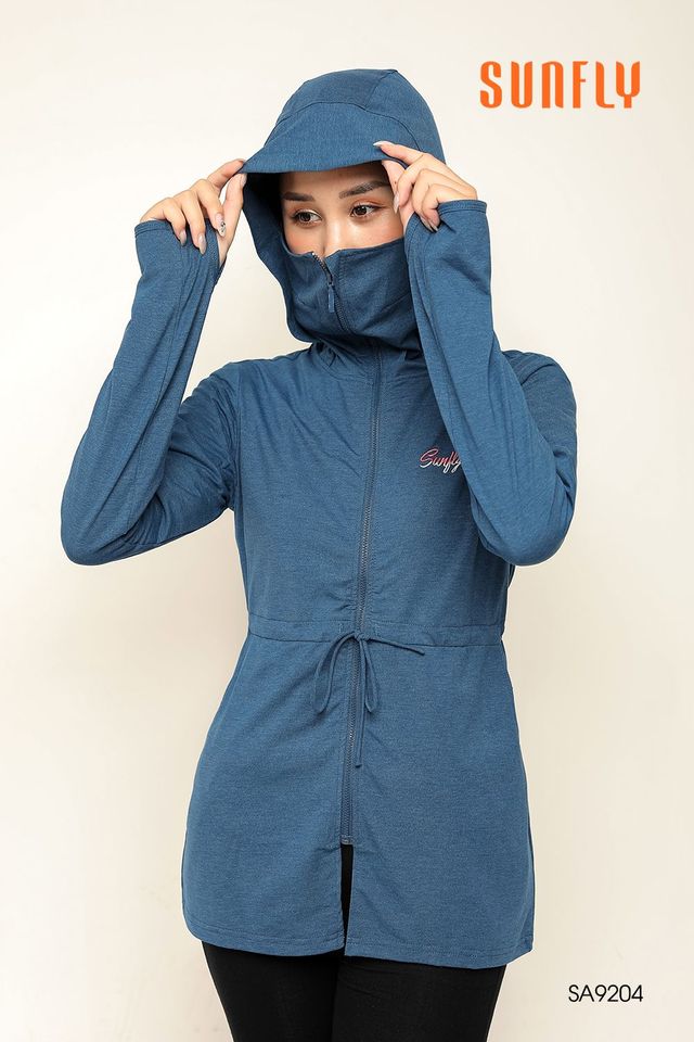 Áo chống nắng cotton dáng dài Sunfly SA9204 màu xanh navy