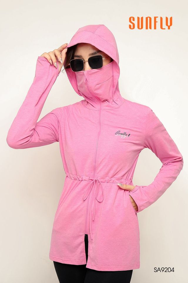 Áo chống nắng cotton dáng dài Sunfly SA9204 màu hồng phấn