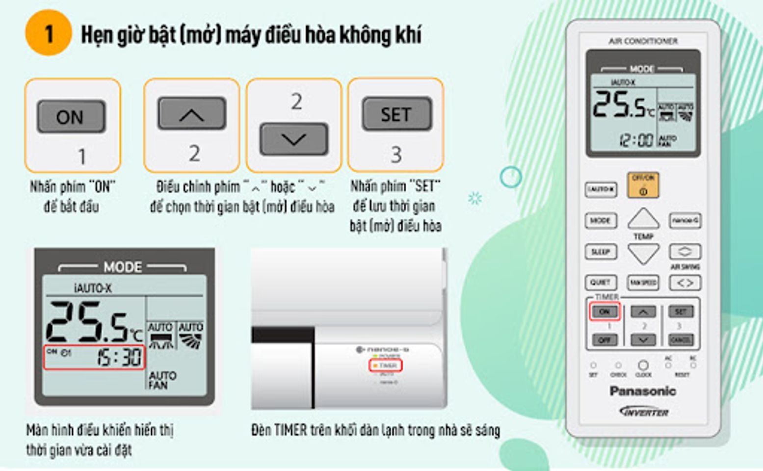 C&aacute;ch hẹn giờ bật tr&ecirc;n điều h&ograve;a Panasonic