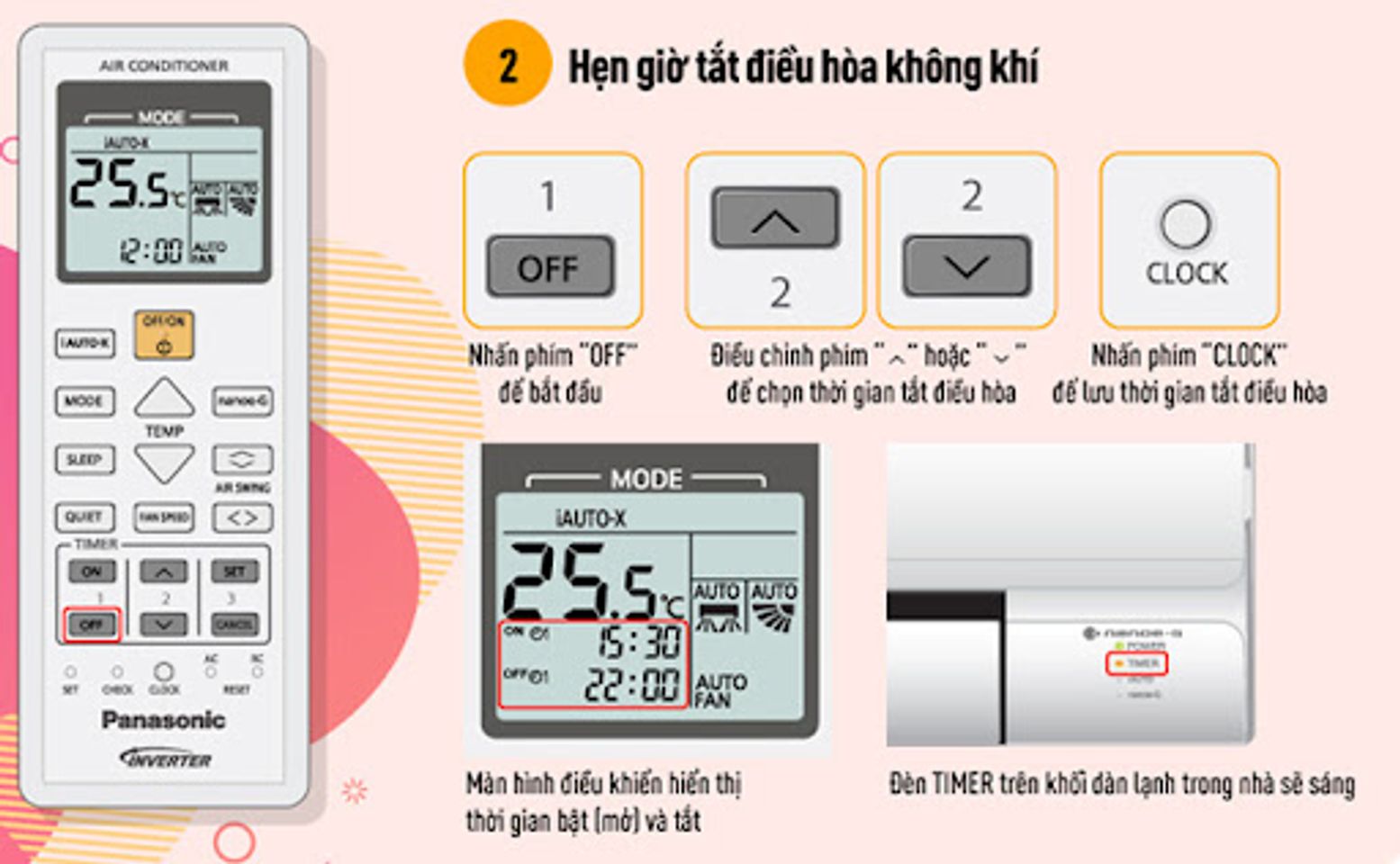 C&aacute;ch hẹn giờ tắt tr&ecirc;n điều h&ograve;a Panasonic