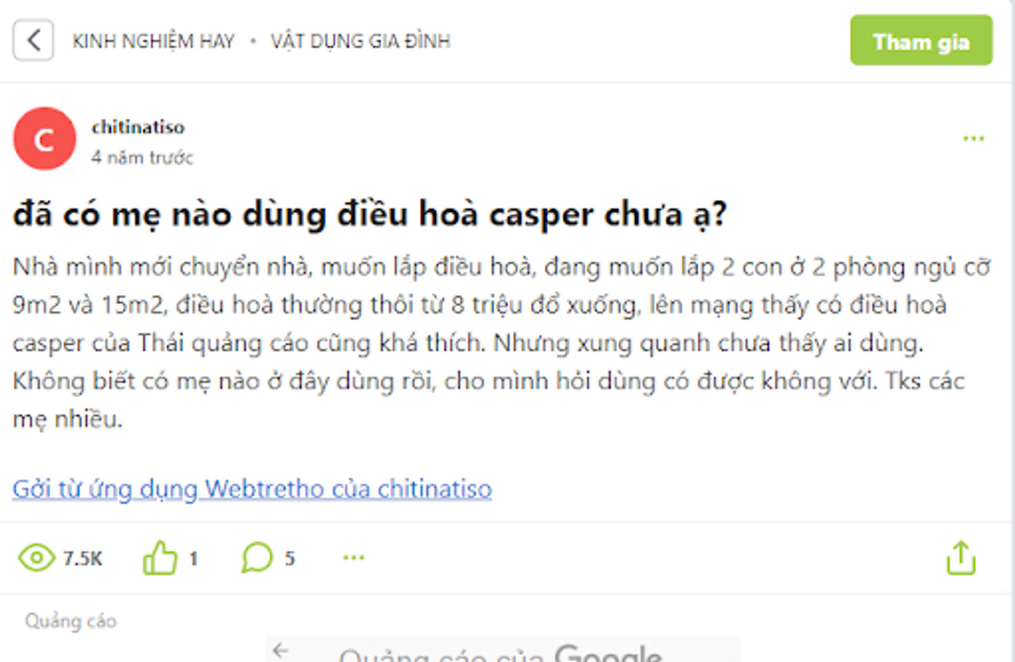 Nhận x&eacute;t từ kh&aacute;ch h&agrave;ng sau khi sử dụng điều h&ograve;a Casper?