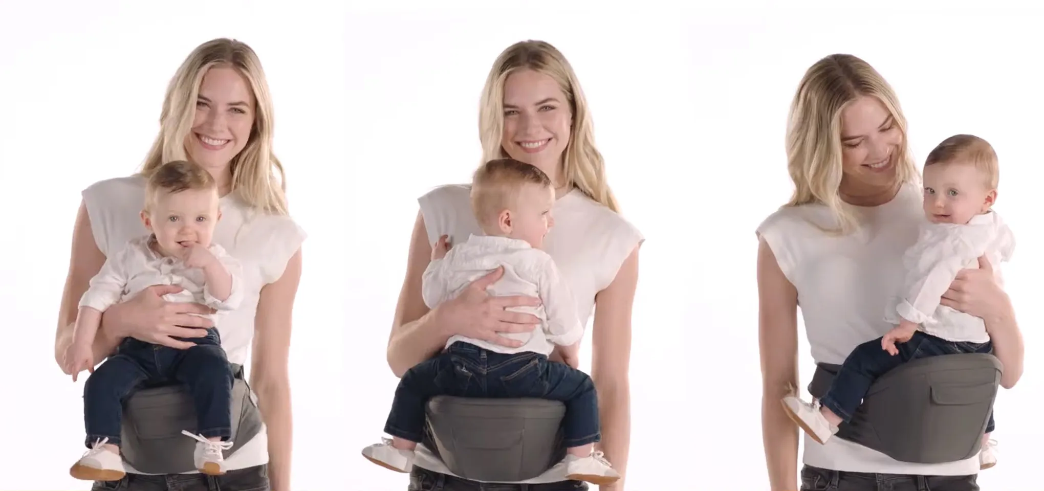 Bệ ngồi của địu Ergobaby Hip Seat Cool Air Mesh bố mẹ có thể bế bé theo 3 cách.