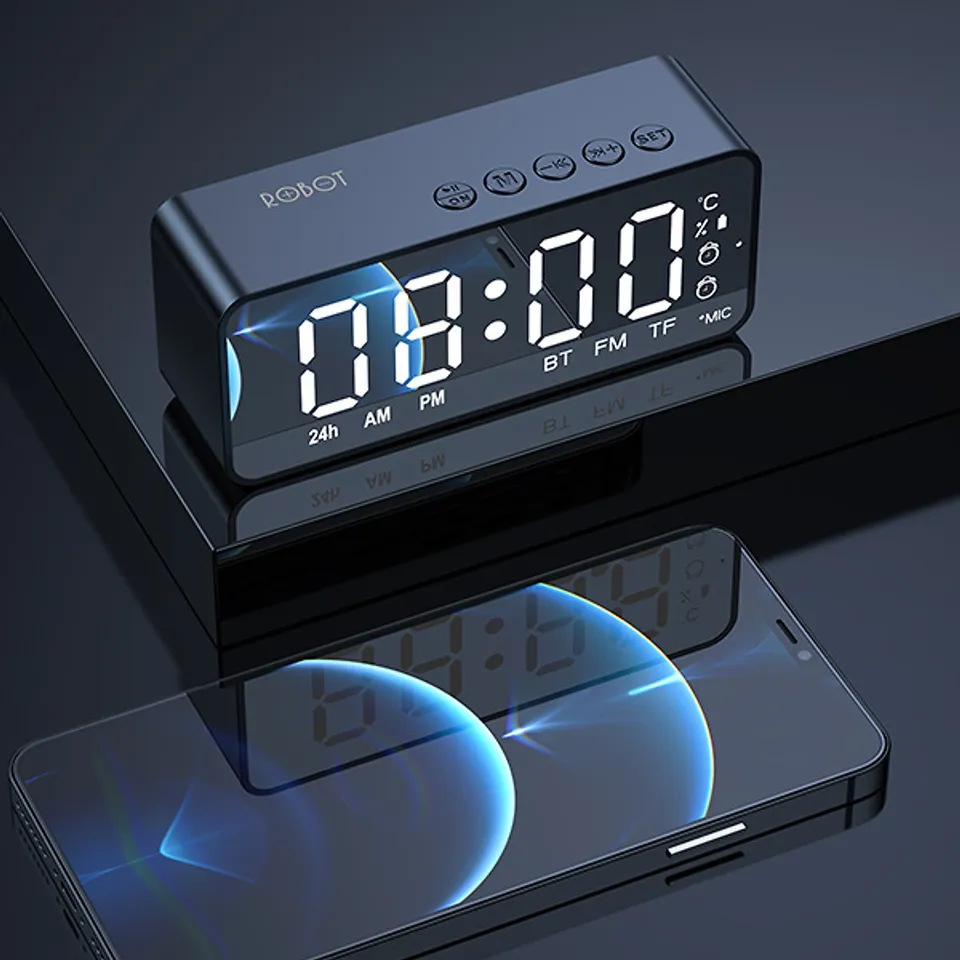 Loa Bluetooth 5.0 ROBOT RB150 kiêm đồng hồ báo thức màu đen