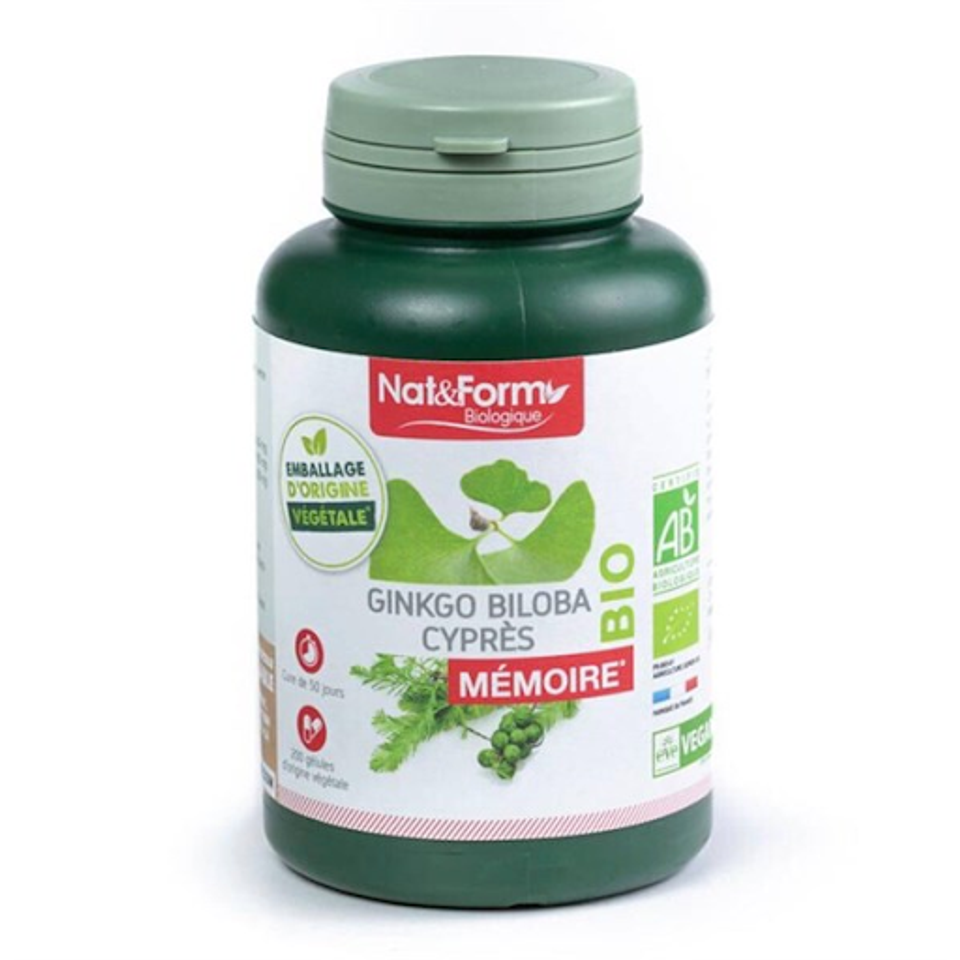 Vi&ecirc;n Uống Bảo Vệ Tế B&agrave;o N&atilde;o Ginkgo Biloba Memoire Bio Nat & Form, 200 Vi&ecirc;n