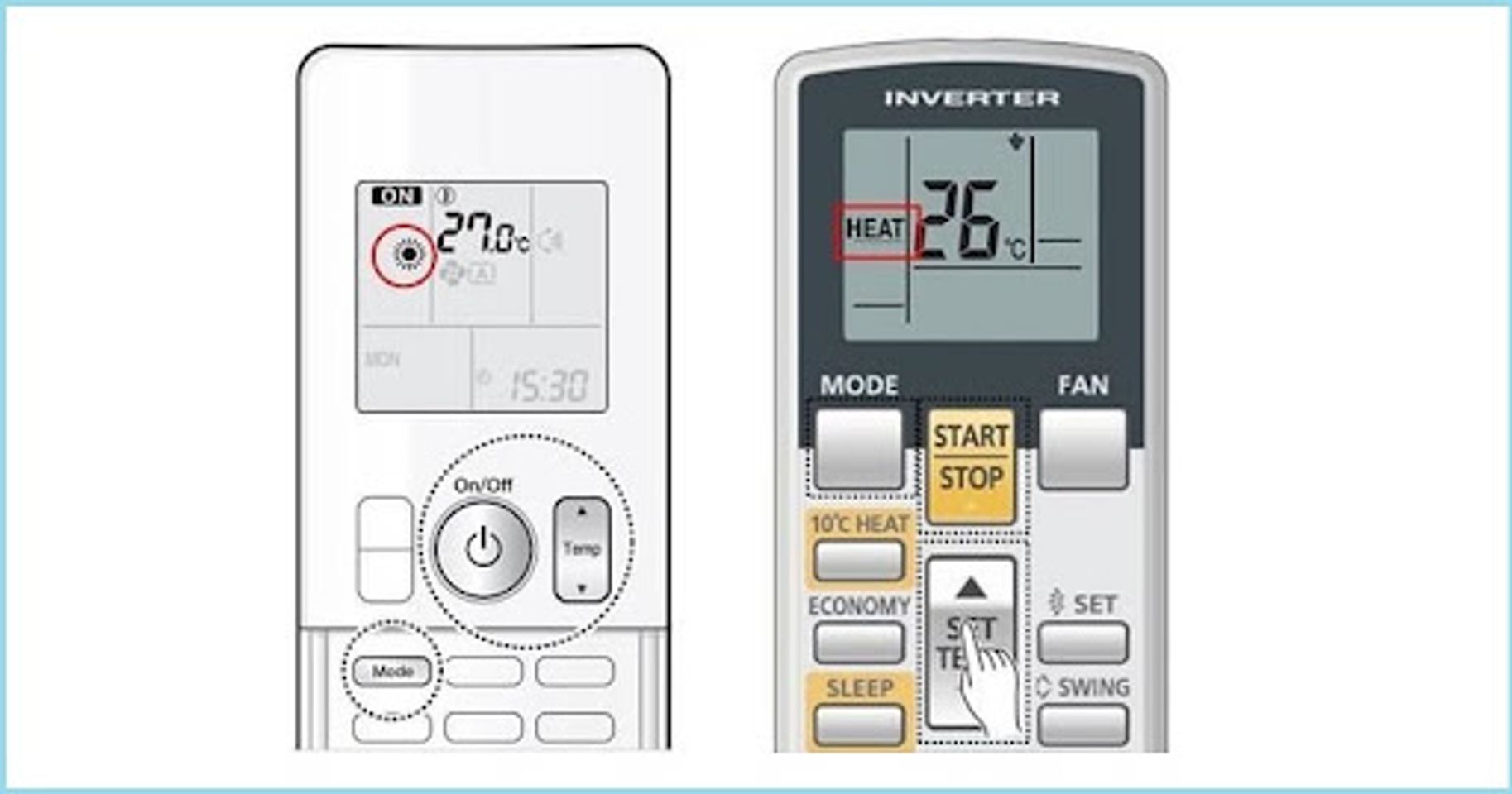 C&aacute;ch bật chế độ HEAT của điều h&ograve;a