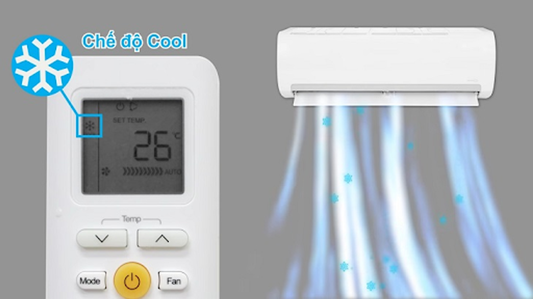 Điều chỉnh sang chế độ COOL tr&ecirc;n điều khiển của điều h&ograve;a