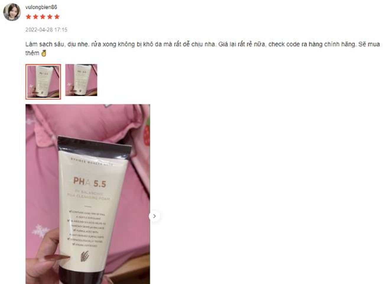 Review sữa rửa mặt pha 5.5 ch&iacute;nh h&atilde;ng từ kh&aacute;ch h&agrave;ng