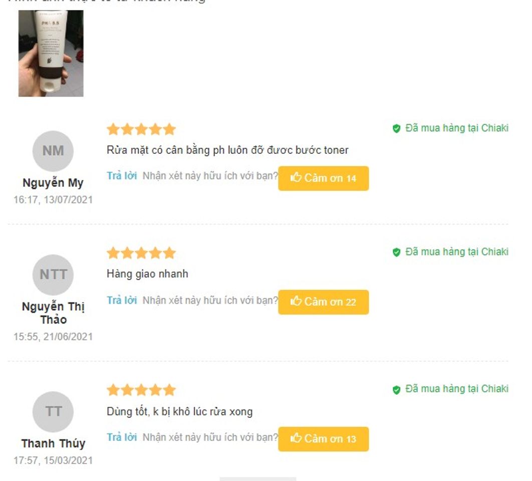 phản hồi kh&aacute;ch h&agrave;ng mua sữa rửa mặt PHA 5.5 ch&iacute;nh h&atilde;ng