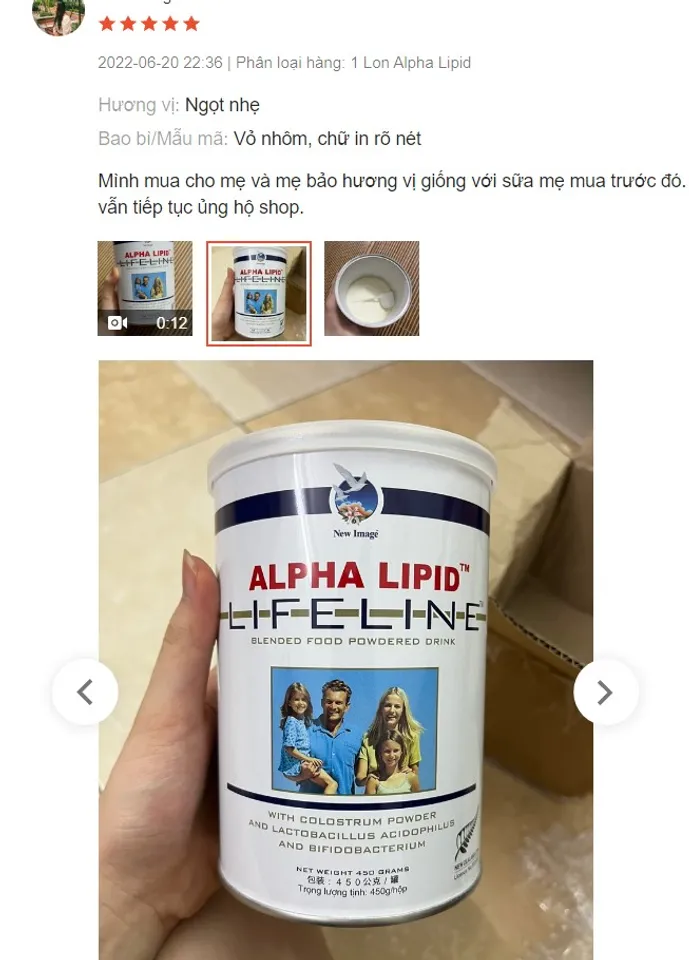 Review sữa non Alpha Lipid từ khách hàng 