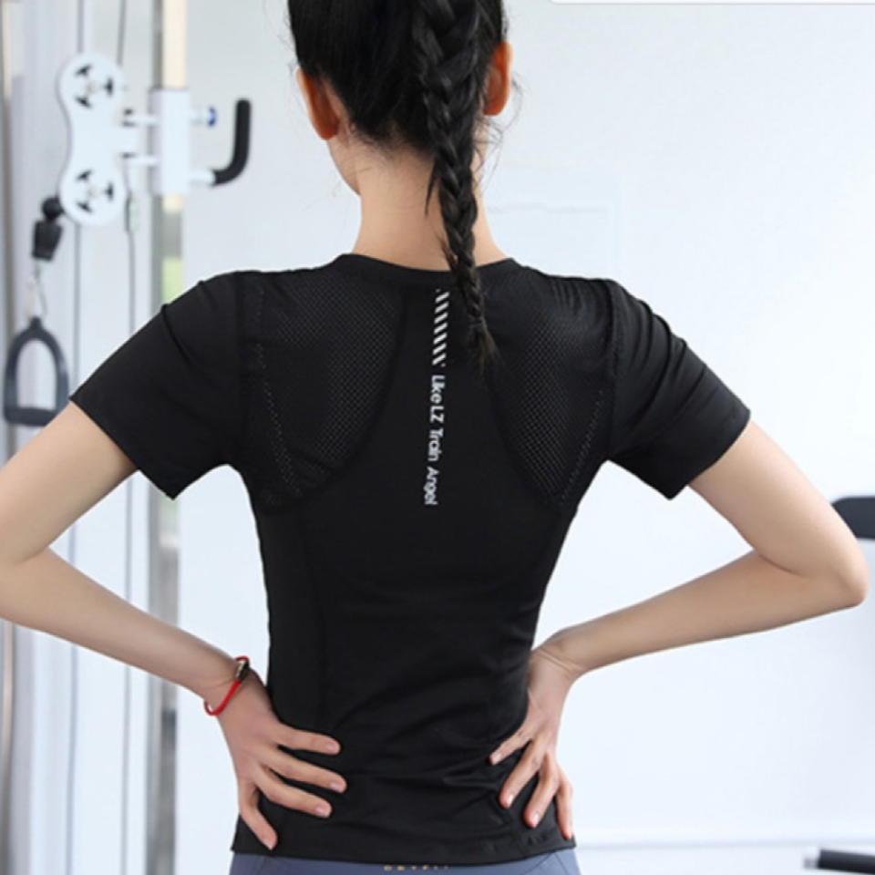 Áo thun cộc tay tập gym yoga nữ Gepo GP207 màu đen