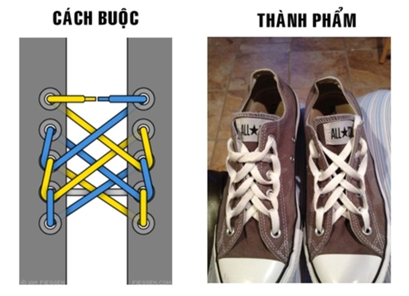 c&aacute;ch buộc d&acirc;y gi&agrave;y thể thao 5 lỗ đẹp kiểu mạng nhện