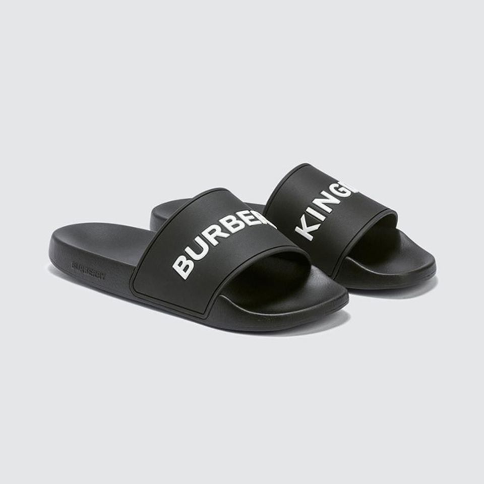 D&eacute;p da nam cao cấp Burberry Men's Black Kingdom Motif Slides độc đ&aacute;o