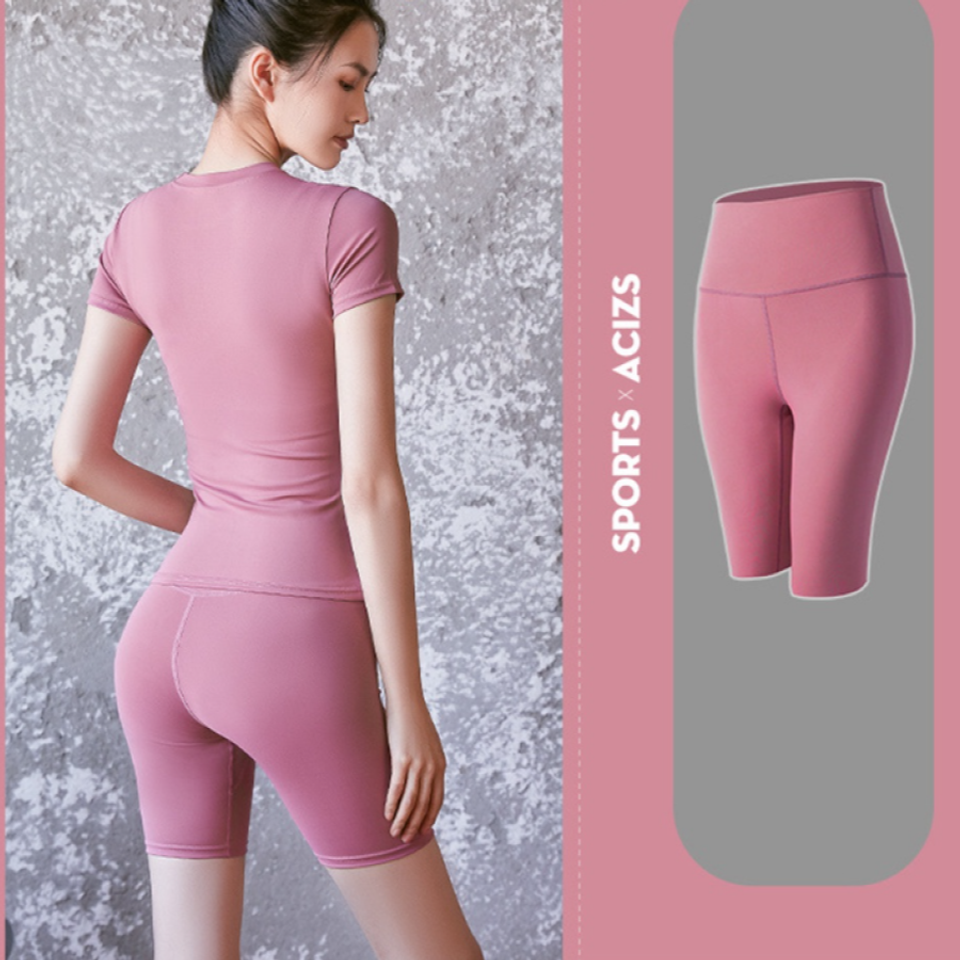 Quần đùi tập gym yoga nữ cạp cao Gepo GP102 màu hồng