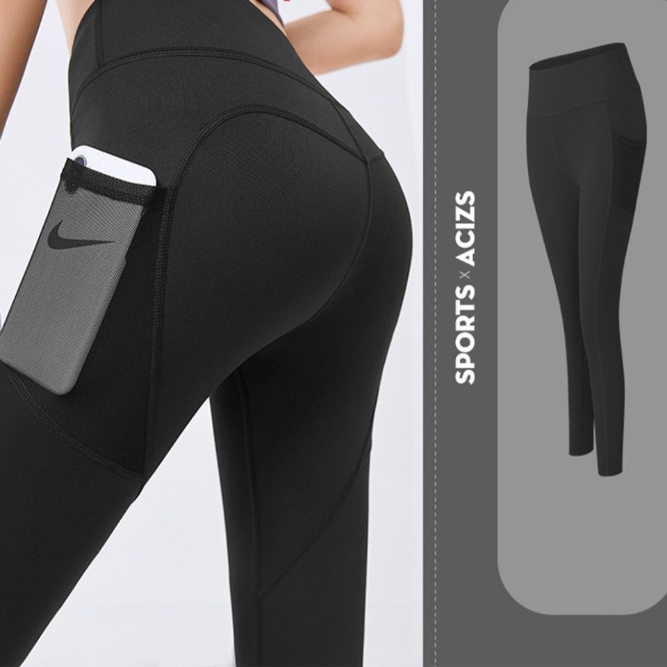 Quần tập gym yoga nữ cạp cao có túi đựng điện thoại Gepo GP103 màu đen