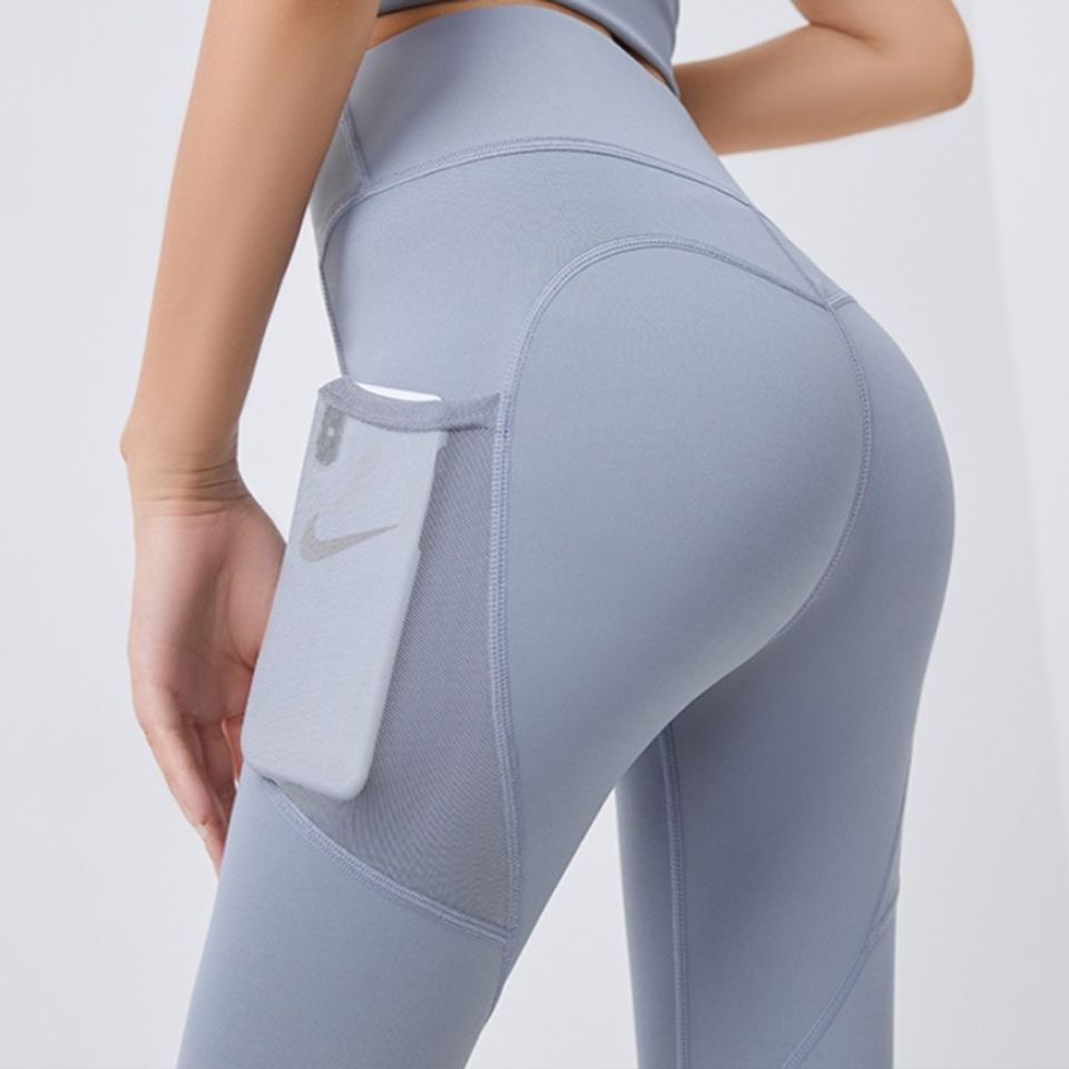 Quần tập gym yoga nữ cạp cao có túi đựng điện thoại Gepo GP103 màu xanh nhạt