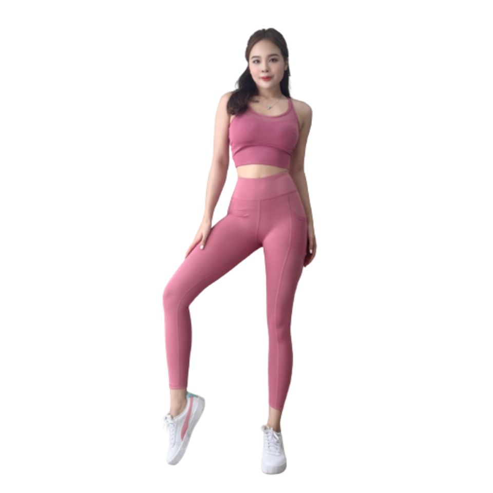 Quần tập gym yoga nữ cạp cao có túi đựng điện thoại Gepo GP103 màu hồng