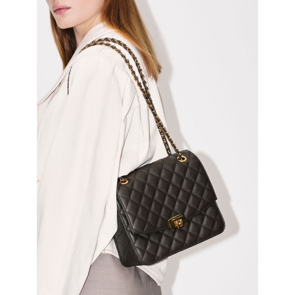 Túi Charles & Keith Quilted Chain Strap Clutch CK2-70781858-5 Dark Moss