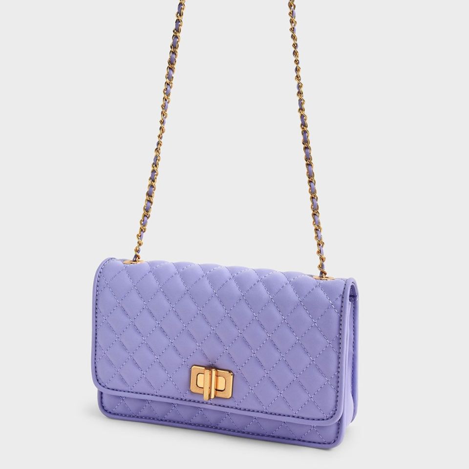 Túi Charles & Keith Quilted Turn-Lock Evening Clutch - Lilac
