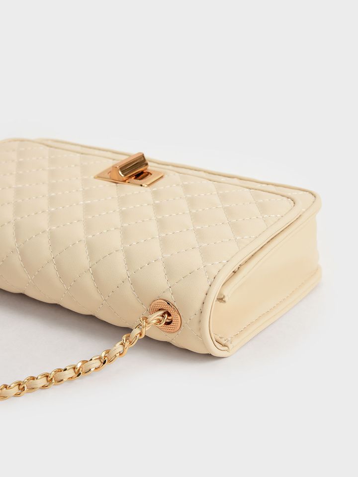 Túi xách Charles & Keith Quilted Turn-Lock Evening Clutch - Beige