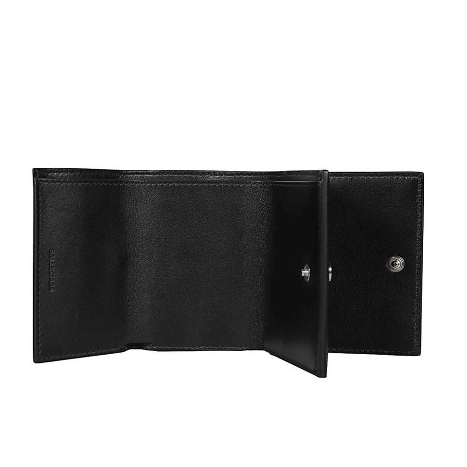 Ví da nam Balenciaga Mini B Leather Tri-fold Wallet-Black