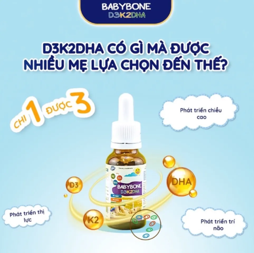 Công dụng Vitamin Babybone D3K2DHA hỗ trợ phát triển toàn diện cho bé