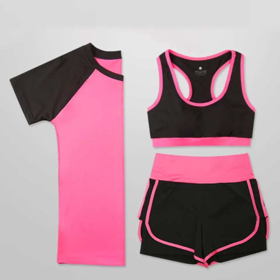 Bộ 3 món quần áo tập gym, yoga, thể thao nữ Amin AM007 màu hồng