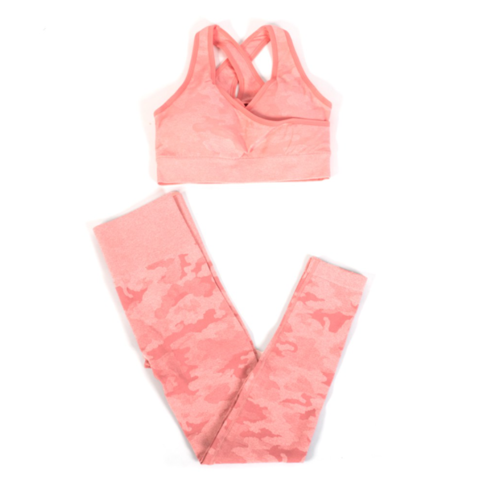 Bộ quần áo tập gym yoga thể thao nữ Amin AM005 màu hồng nhạt
