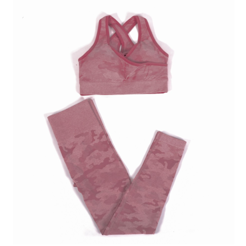 Bộ quần áo tập gym yoga thể thao nữ Amin AM005 màu hồng đậm