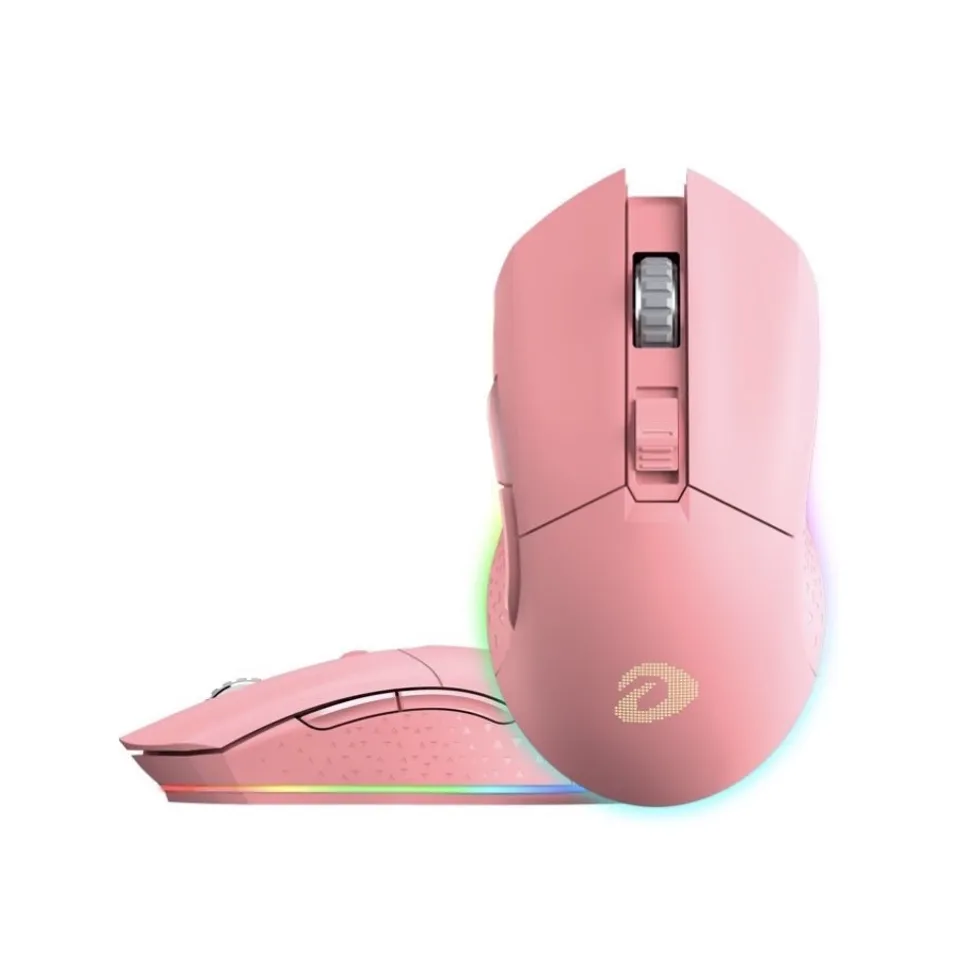 Chuột không dây gaming Dareu EM901 led RGB, pin sạc màu hồng