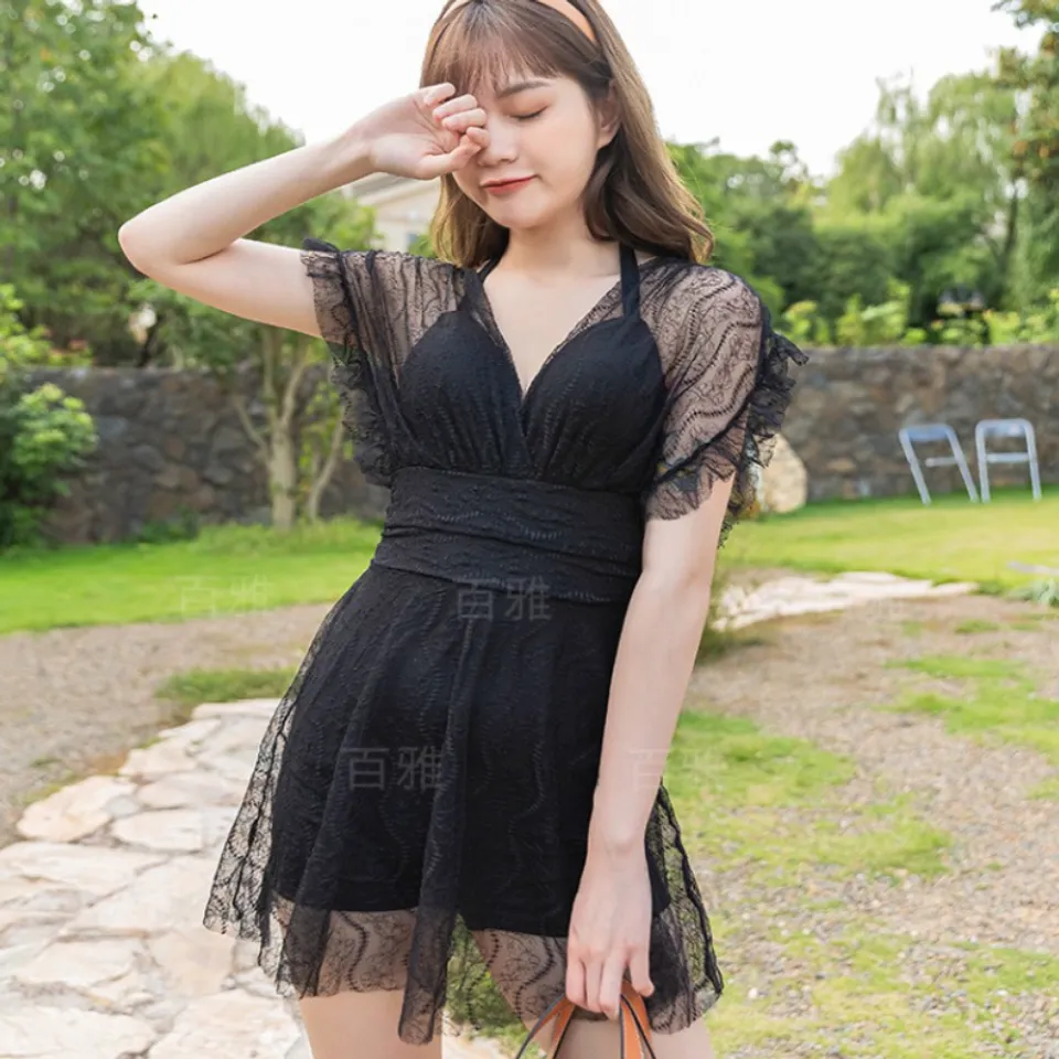 Đồ bơi nữ 1 mảnh dạng váy phong cách Hàn Quốc màu đen