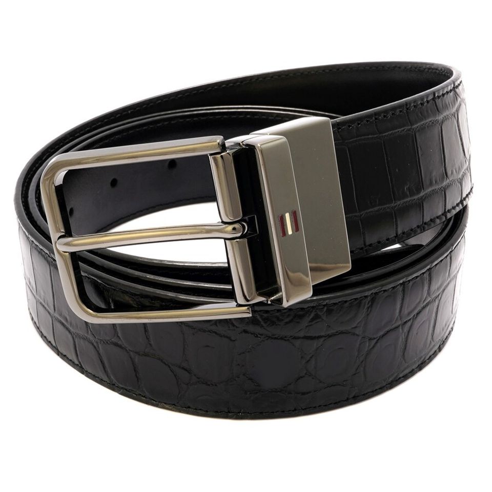 Thắt lưng da Bally Black Embossed Calfskin Adjustable Belt size 110 cm