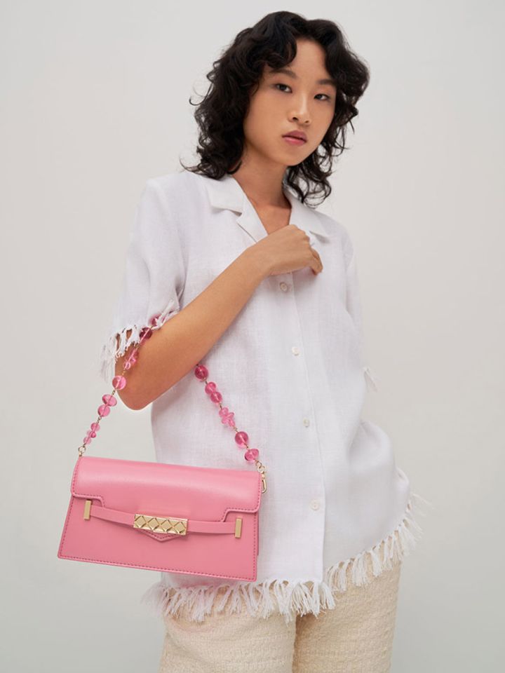 T&uacute;i đeo Charles & Keith Mini Sabrina Envelope Shoulder Bag Pink xinh