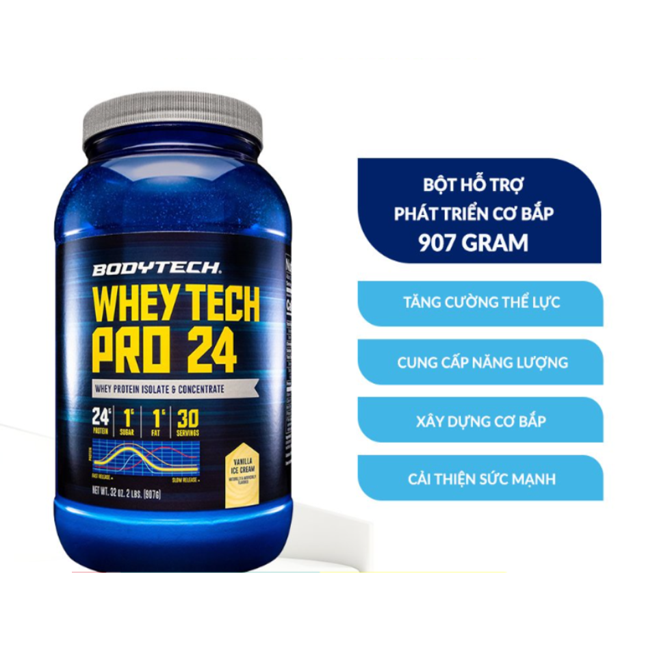 Bột hỗ trợ tăng cơ BodyTech Whey Tech Pro 24 Protein Isolate - Vanilla Ice Cream
