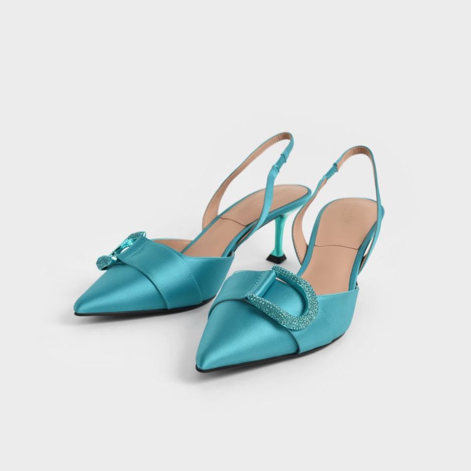 Giày cao gót Charles & Keith Gabine Gem-Embellished Slingback Pumps SL1-60280418 Turquoise thiết kế tinh tế