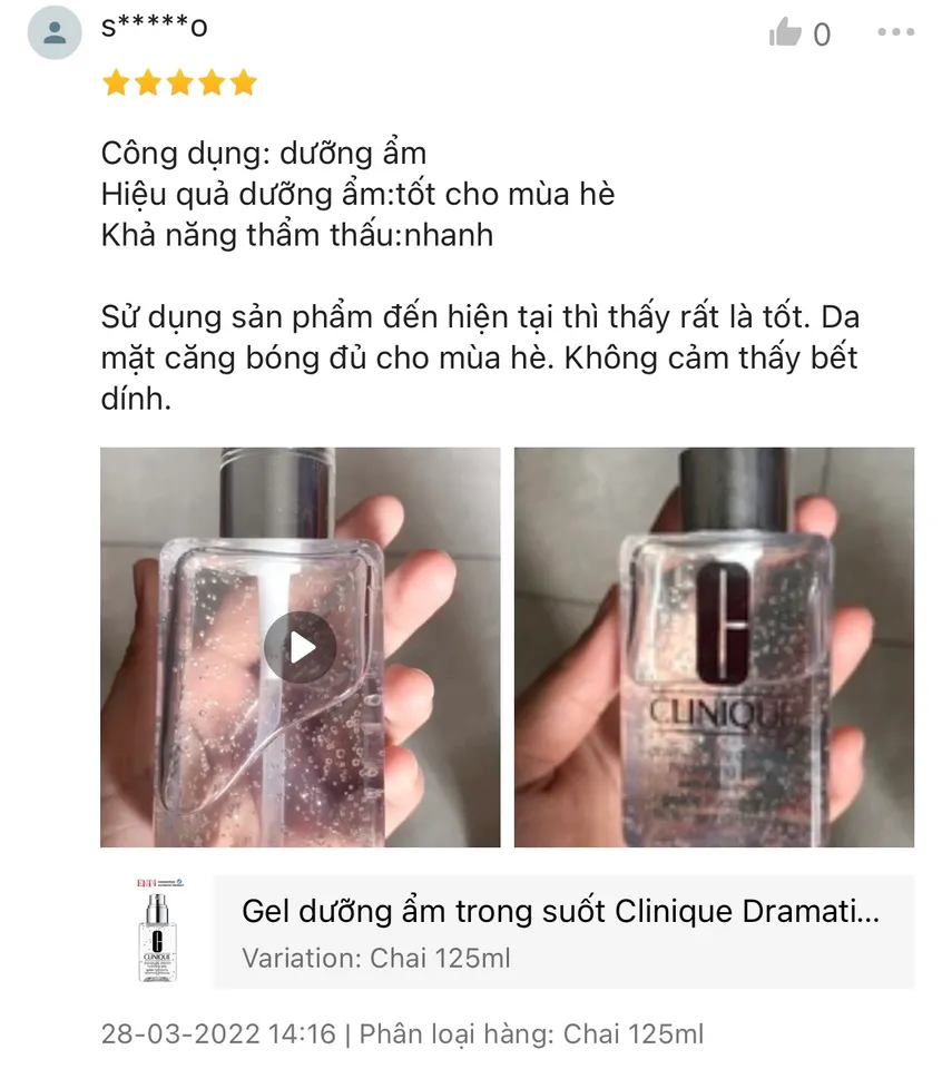 Phản hồi từ người dùng Clinique Dramatically Different Hydrating Jelly