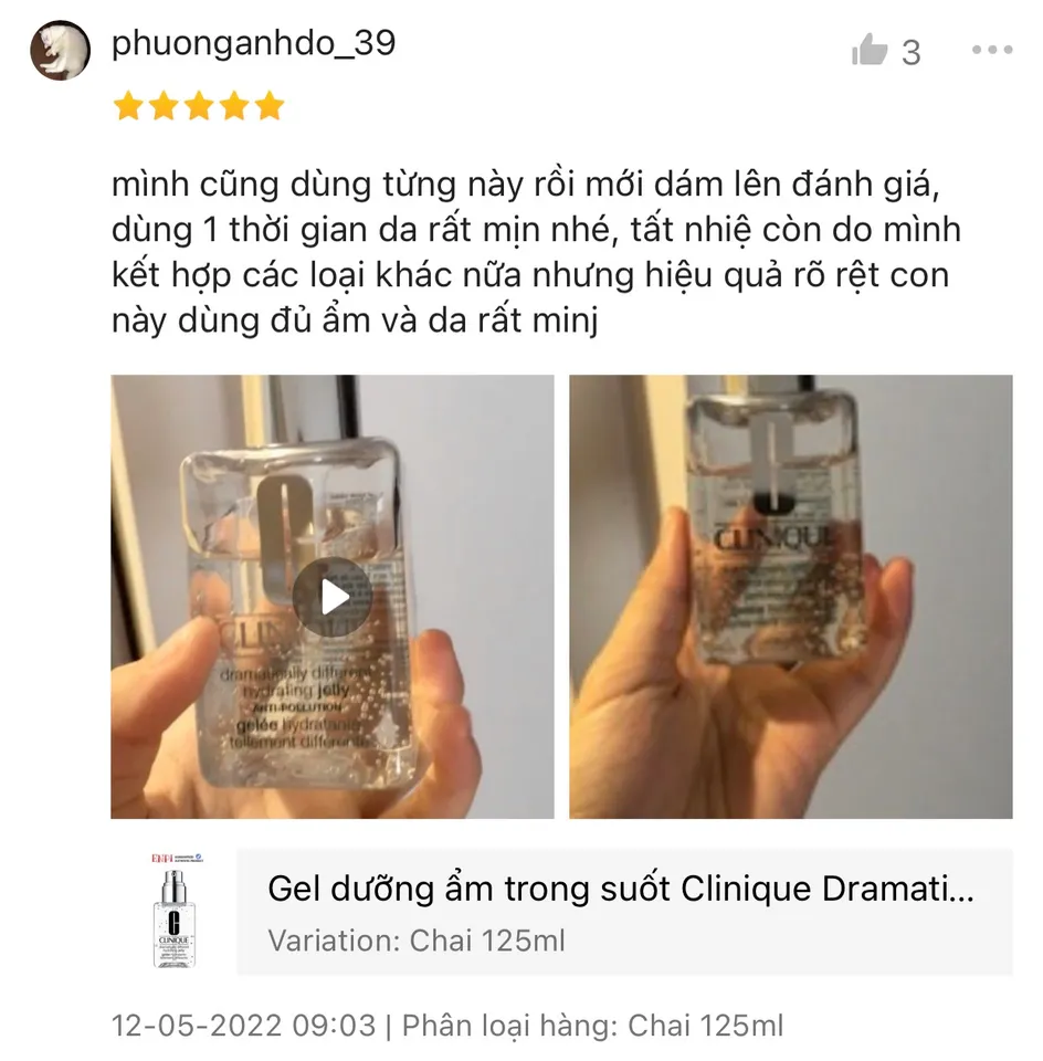 Phản hồi từ người dùng Clinique Dramatically Different Hydrating Jelly