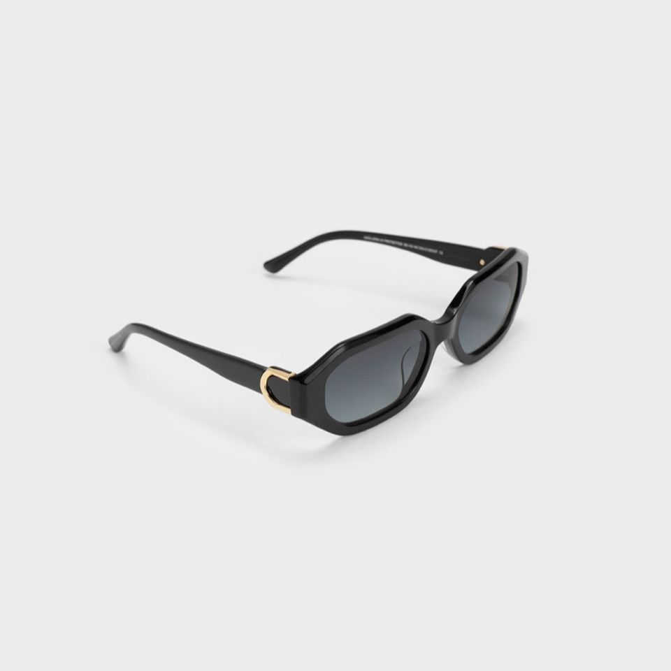 Kính mát Charles & Keith Gabine Recycled Acetate Oval Sunglasses CK3-21280507 Black kiểu dáng thời trang