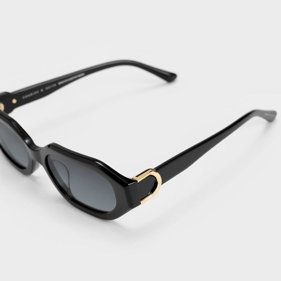 Kính mát Charles & Keith Gabine Recycled Acetate Oval Sunglasses CK3-21280507 Black chất liệu cao cấp