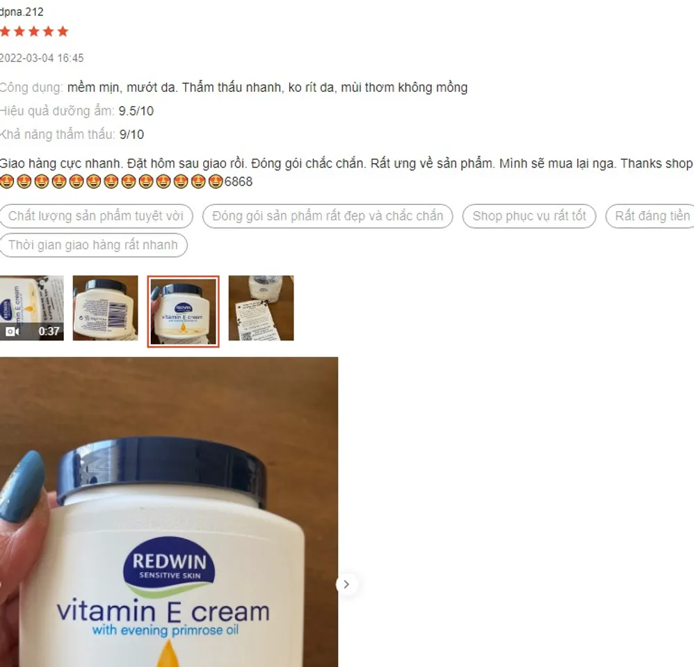 Đánh giá kem dưỡng ẩm Redwin Vitamin E từ khách hàng