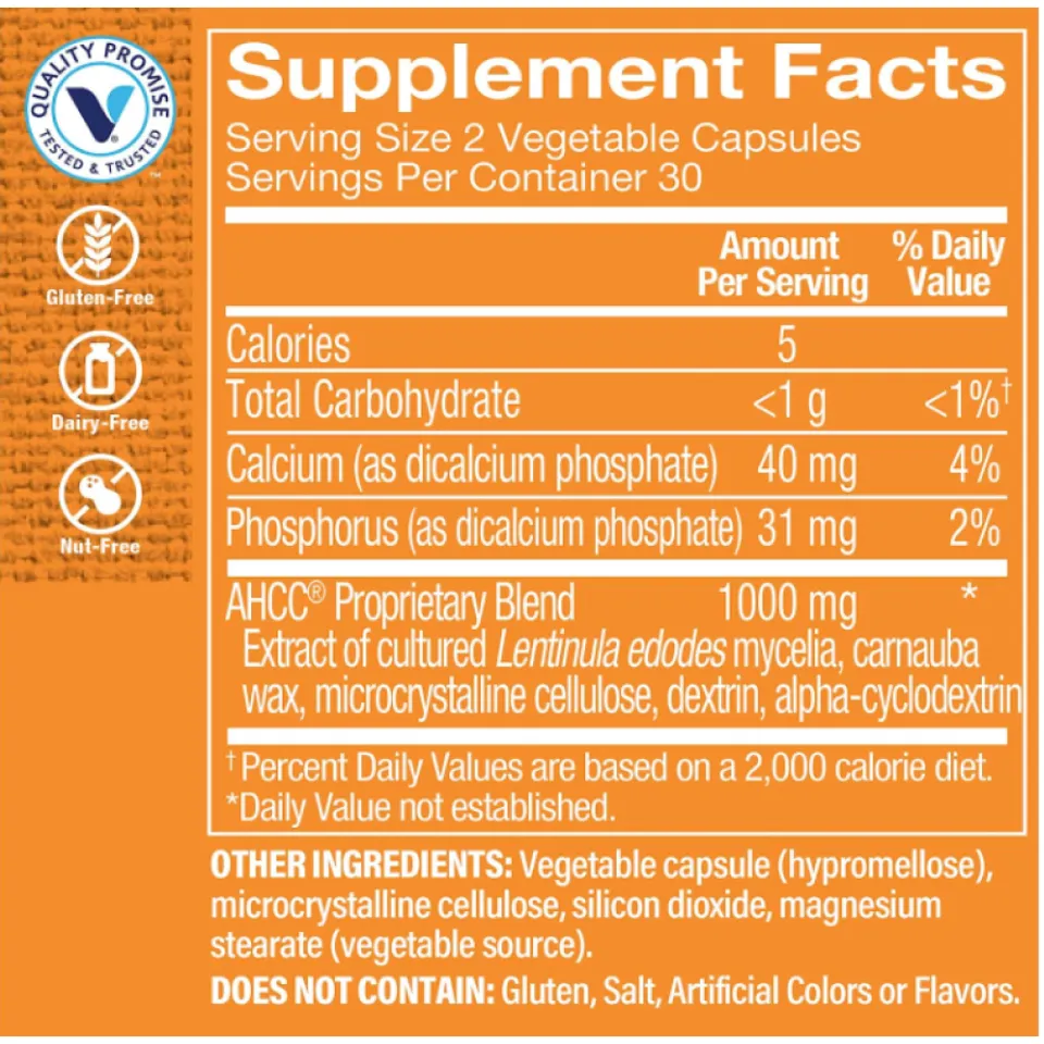 Viên uống hỗ trợ tăng đề kháng The Vitamin Shoppe AHCC 1000mg lành tính với sức khỏe người dùng